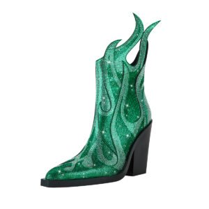Heel Boots  Pointed Toe Side Zip Chunky Novelty Design for Parties Fashion Shows Womens Shoes