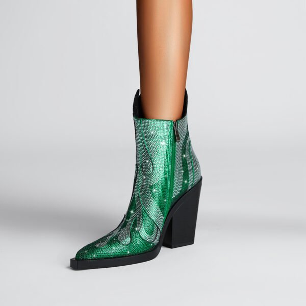 Heel Boots  Pointed Toe Side Zip Chunky Novelty Design for Parties Fashion Shows Womens Shoes - 图片 2