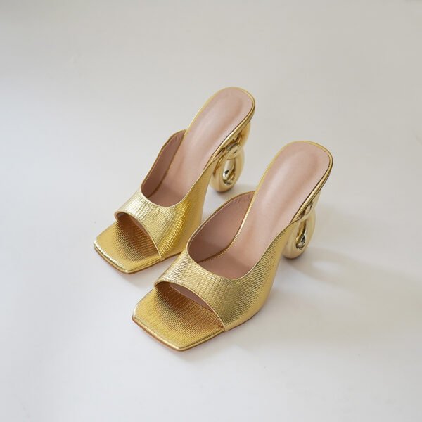 Solid Color Stylish Sandals Slip On Special High Heel Banquet Sandals Square Toe Dressy Sandals - 图片 4