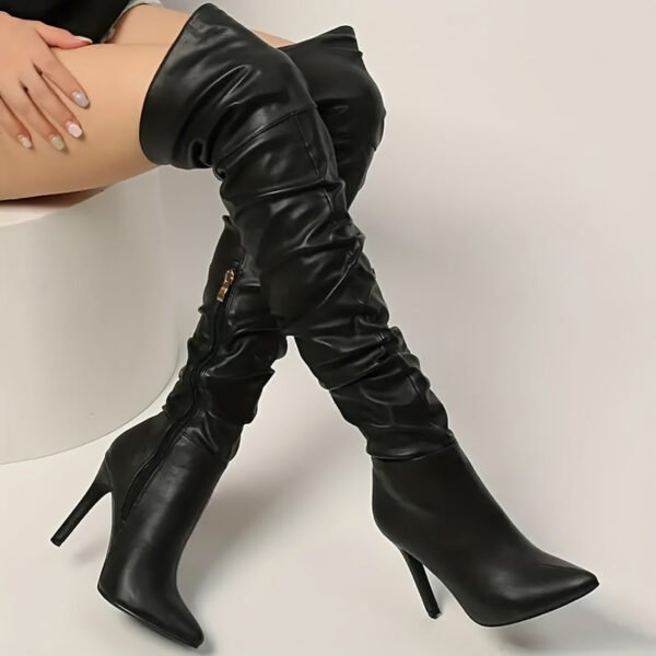 High Heel Stiletto Boots Side Zipper Stretchy Pointed Toe Solid Color Casual Comfortable Over Knee Heel Boots - 图片 2