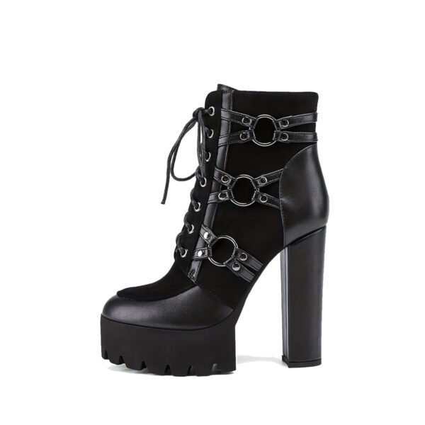 High Heeled Punk Ankle Boots Closed Toe Round Toe Style Thick Heel Boots