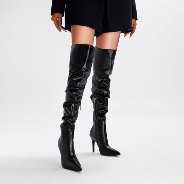 High Heel Stiletto Boots Side Zipper Stretchy Pointed Toe Solid Color Casual Comfortable Over Knee Heel Boots - 图片 4