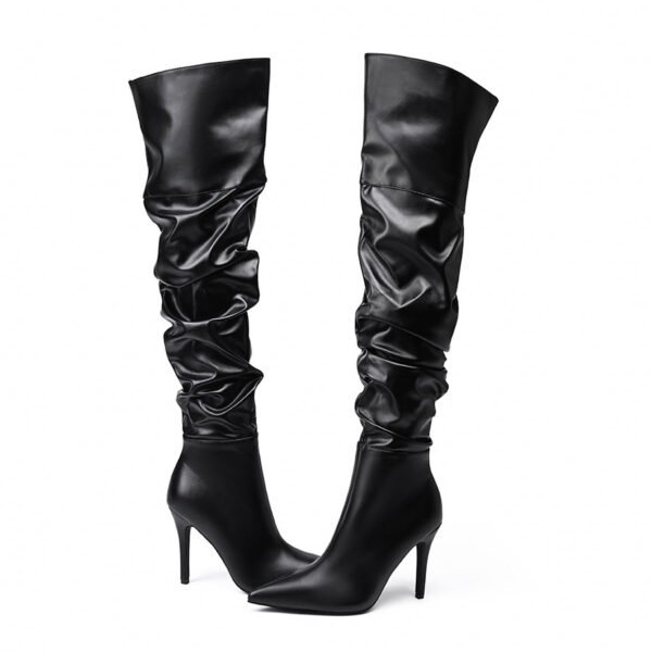 High Heel Stiletto Boots Side Zipper Stretchy Pointed Toe Solid Color Casual Comfortable Over Knee Heel Boots - 图片 5