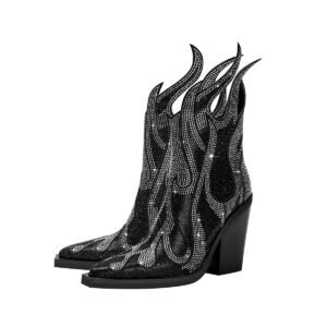 Elegant  Ankle Boots Pointed Toe Stable Block Heel Side Zip  Boots