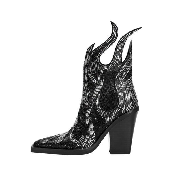 Elegant  Ankle Boots Pointed Toe Stable Block Heel Side Zip  Boots - 图片 2