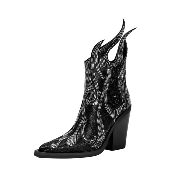 Elegant  Ankle Boots Pointed Toe Stable Block Heel Side Zip  Boots - 图片 4