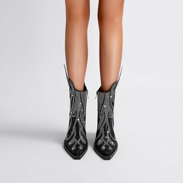 Elegant  Ankle Boots Pointed Toe Stable Block Heel Side Zip  Boots - 图片 7