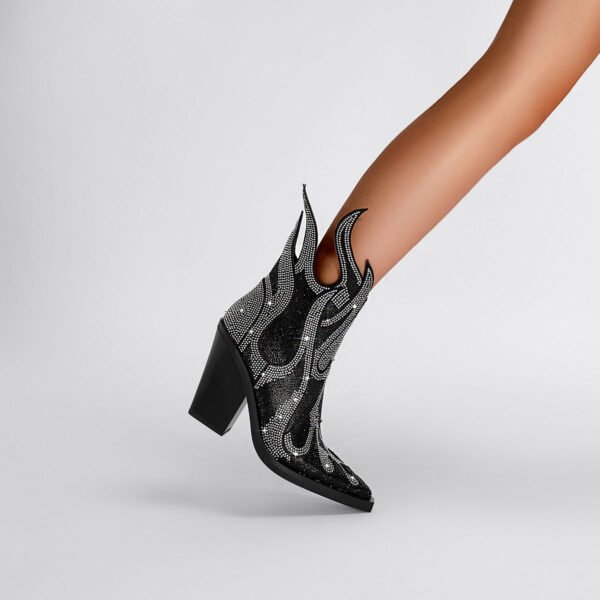 Elegant  Ankle Boots Pointed Toe Stable Block Heel Side Zip  Boots - 图片 8