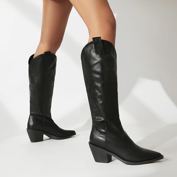Women's  Long Boots Mid-Heel Slip-On Solid Color  Pointed Toe High Knee Style Boots - 图片 3