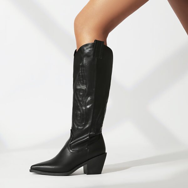 Women's  Long Boots Mid-Heel Slip-On Solid Color  Pointed Toe High Knee Style Boots - 图片 4