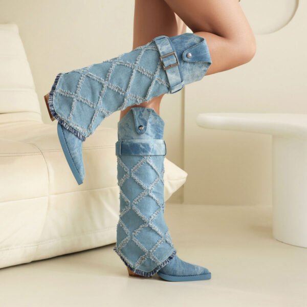 Mid-Calf Boots  Pointed Toe  Buckle Accent Comfortable Chunky Heel Footwear - 图片 2