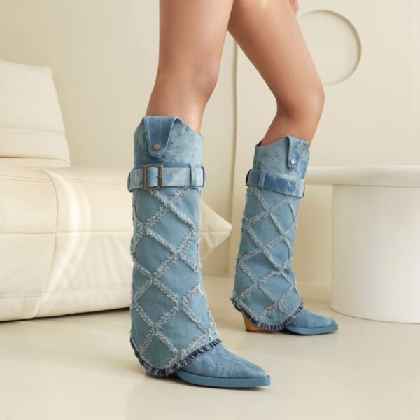 Mid-Calf Boots  Pointed Toe  Buckle Accent Comfortable Chunky Heel Footwear - 图片 3