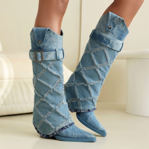Mid-Calf Boots  Pointed Toe  Buckle Accent Comfortable Chunky Heel Footwear - 图片 4