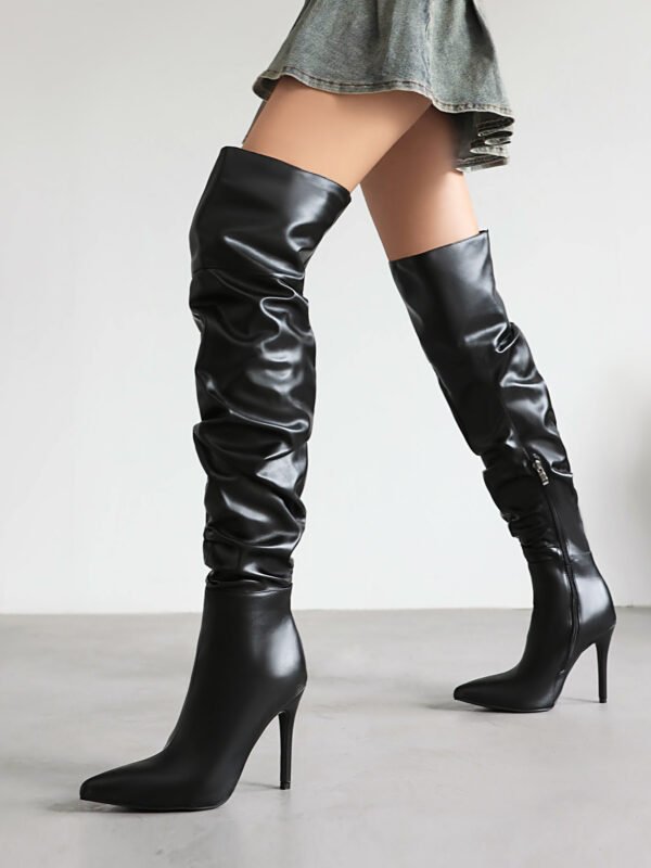 High Heel Stiletto Boots Side Zipper Stretchy Pointed Toe Solid Color Casual Comfortable Over Knee Heel Boots - 图片 8