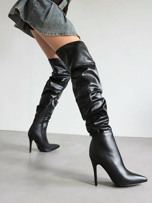 High Heel Stiletto Boots Side Zipper Stretchy Pointed Toe Solid Color Casual Comfortable Over Knee Heel Boots - 图片 9