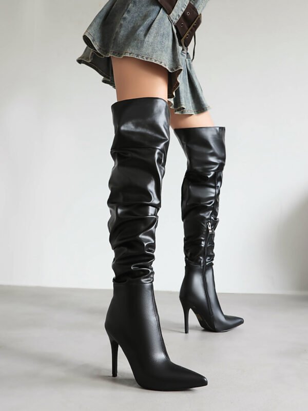 High Heel Stiletto Boots Side Zipper Stretchy Pointed Toe Solid Color Casual Comfortable Over Knee Heel Boots - 图片 10
