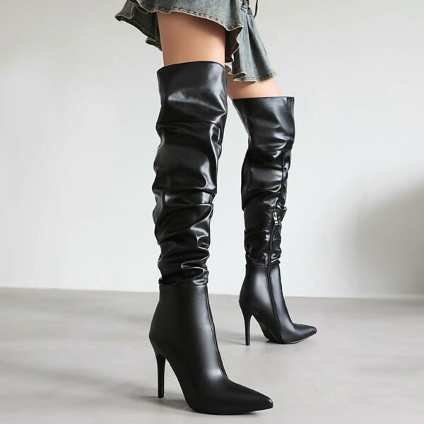 High Heel Stiletto Boots Side Zipper Stretchy Pointed Toe Solid Color Casual Comfortable Over Knee Heel Boots - 图片 3