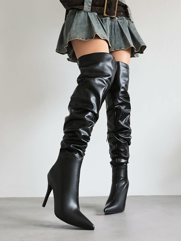 High Heel Stiletto Boots Side Zipper Stretchy Pointed Toe Solid Color Casual Comfortable Over Knee Heel Boots - 图片 11