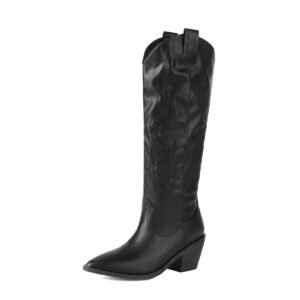 Women's  Long Boots Mid-Heel Slip-On Solid Color  Pointed Toe High Knee Style Boots