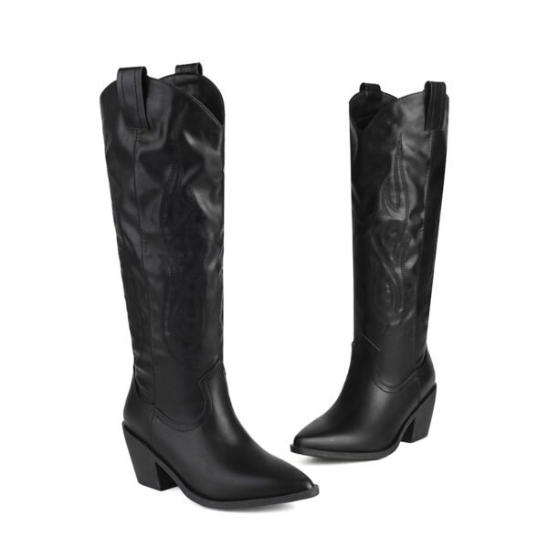 Women's  Long Boots Mid-Heel Slip-On Solid Color  Pointed Toe High Knee Style Boots - 图片 7