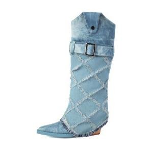 Mid-Calf Boots  Pointed Toe  Buckle Accent Comfortable Chunky Heel Footwear