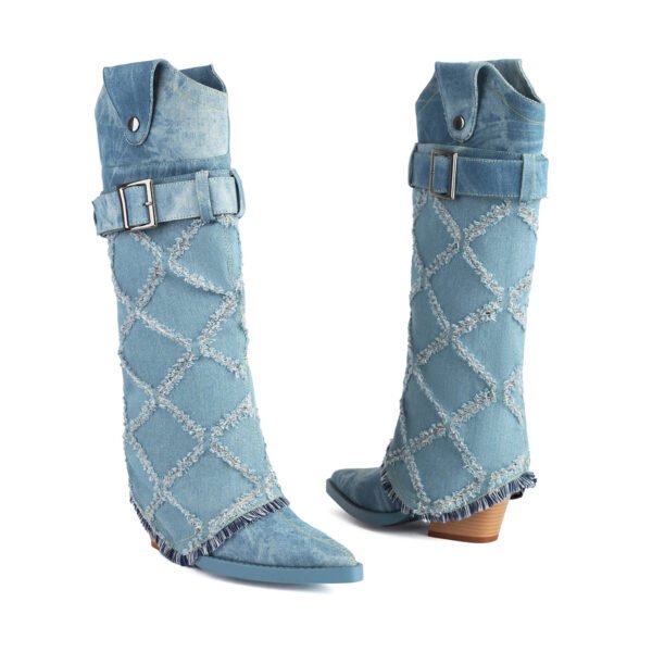 Mid-Calf Boots  Pointed Toe  Buckle Accent Comfortable Chunky Heel Footwear - 图片 7
