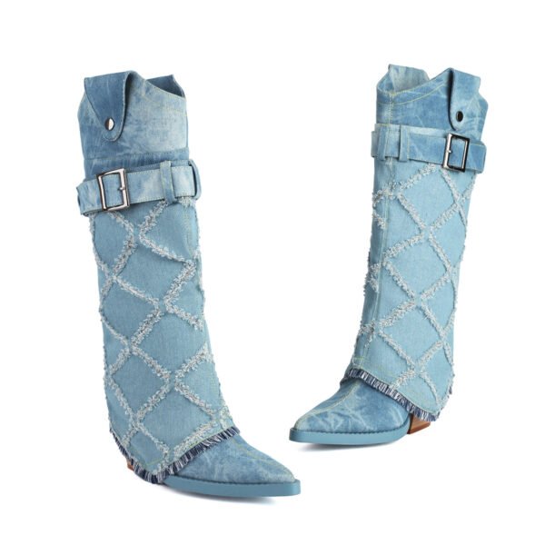 Mid-Calf Boots  Pointed Toe  Buckle Accent Comfortable Chunky Heel Footwear - 图片 8