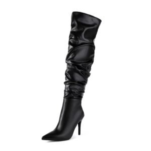 High Heel Stiletto Boots Side Zipper Stretchy Pointed Toe Solid Color Casual Comfortable Over Knee Heel Boots