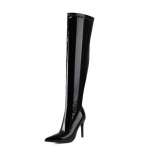 Solid Color Trendy Boots Side Zipper Casual Stiletto Over Knee Boots Versatile Point Toe Stretch Slim Boots