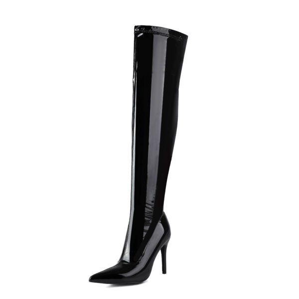 Solid Color Trendy Boots Side Zipper Casual Stiletto Over Knee Boots Versatile Point Toe Stretch Slim Boots