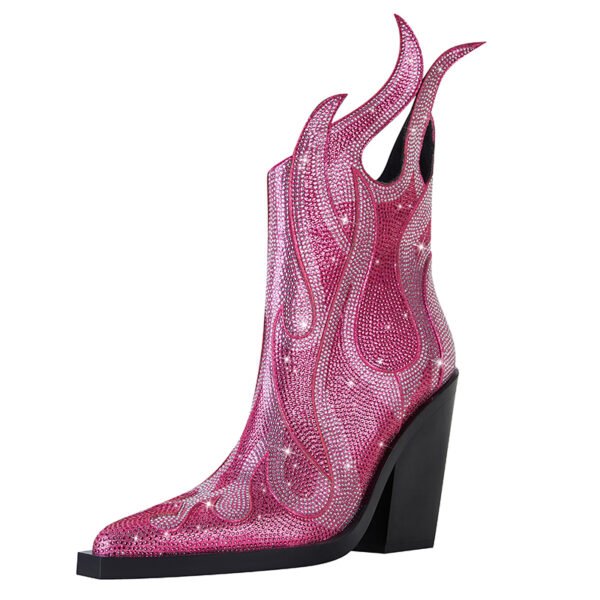 Heel Ankle Boots Pointed Toe Side Zipper Closure Chunky Comfort Heel Show Shoes Outdoor Style Heel Boots