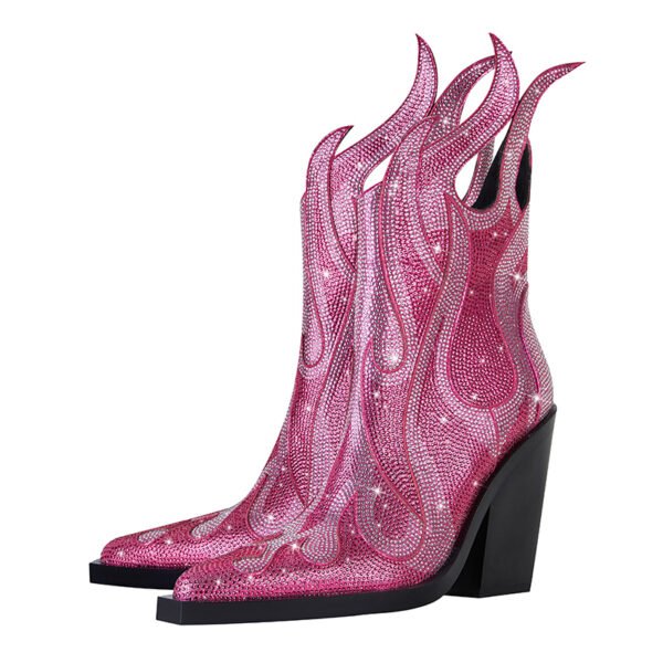 Heel Ankle Boots Pointed Toe Side Zipper Closure Chunky Comfort Heel Show Shoes Outdoor Style Heel Boots - 图片 4