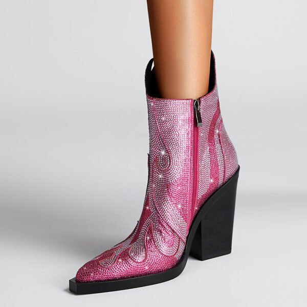 Heel Ankle Boots Pointed Toe Side Zipper Closure Chunky Comfort Heel Show Shoes Outdoor Style Heel Boots - 图片 2