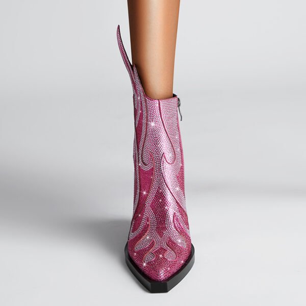 Heel Ankle Boots Pointed Toe Side Zipper Closure Chunky Comfort Heel Show Shoes Outdoor Style Heel Boots - 图片 3