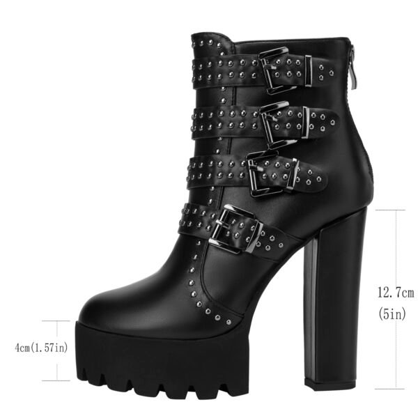 High Heeled Punk Ankle Boots Closed Toe Round Toe Style Thick Heel Boots - 图片 7