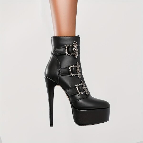Ladies' Solid Color Thick Soled Boots Casual High Heels  Buckle Side Zipper Multifunctional Pointed Slim Fit Boots - 图片 3