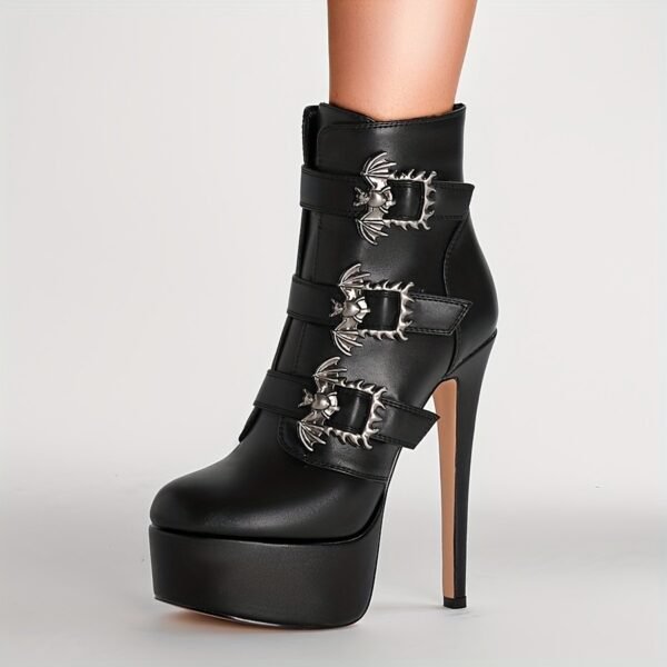 Ladies' Solid Color Thick Soled Boots Casual High Heels  Buckle Side Zipper Multifunctional Pointed Slim Fit Boots - 图片 4