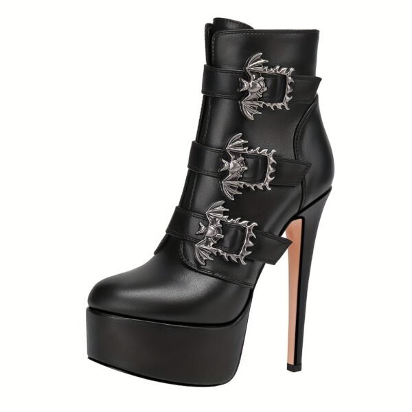 Ladies' Solid Color Thick Soled Boots Casual High Heels  Buckle Side Zipper Multifunctional Pointed Slim Fit Boots