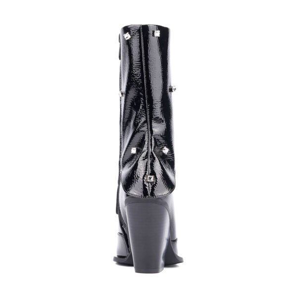 Black Mid-Calf Boots Rhinestone Embellishments Pointed Toe Zip Closure Block Heel Heeled Fashion Boots - 图片 4