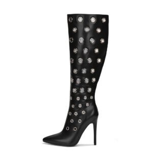Black High-Heeled Boots Pointed Cyberpunk Style High Boots