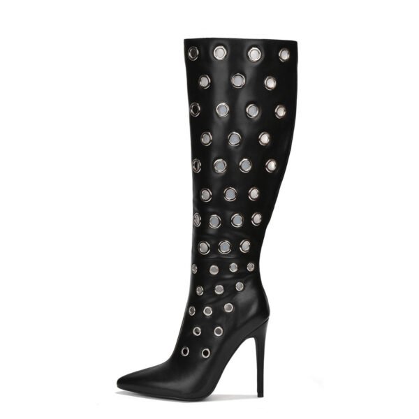 Black High-Heeled Boots Pointed Cyberpunk Style High Boots