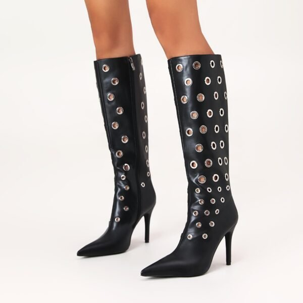 Black High-Heeled Boots Pointed Cyberpunk Style High Boots - 图片 4