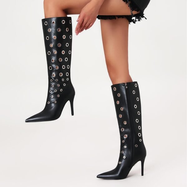 Black High-Heeled Boots Pointed Cyberpunk Style High Boots - 图片 3