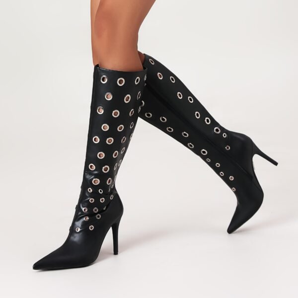 Black High-Heeled Boots Pointed Cyberpunk Style High Boots - 图片 2