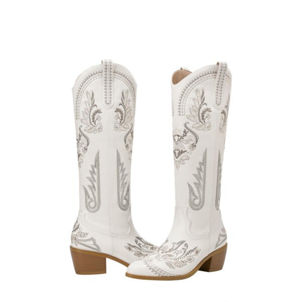 Floral Patterned Boots Comfortable Thick Heeled Western Cowboy Boots  Pointed Holiday Slim Fit Boots - 图片 5
