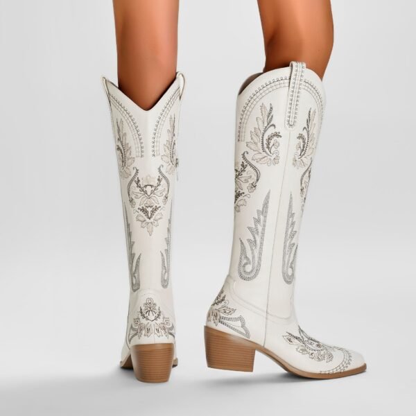 Floral Patterned Boots Comfortable Thick Heeled Western Cowboy Boots  Pointed Holiday Slim Fit Boots - 图片 3