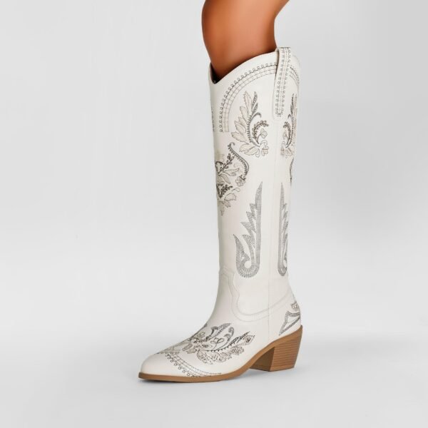 Floral Patterned Boots Comfortable Thick Heeled Western Cowboy Boots  Pointed Holiday Slim Fit Boots - 图片 4