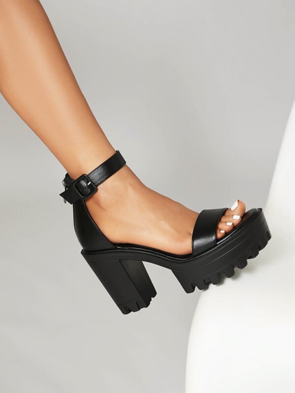 Solid Color Elegant Sandals Thick Zipper Soft Sole Thick High-Heeled Shoes Ankle Buckle Strap Versatile Shoes - 图片 8