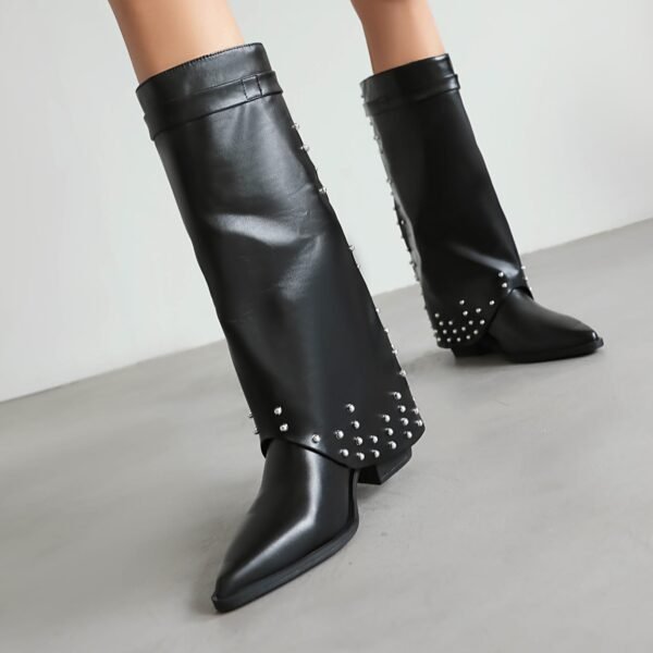 Artificial Crocodile Patterned Boots Side Zipper Casual Thick Heel Slim Fit Boots Fashionable Pointed Folding Boots - 图片 4