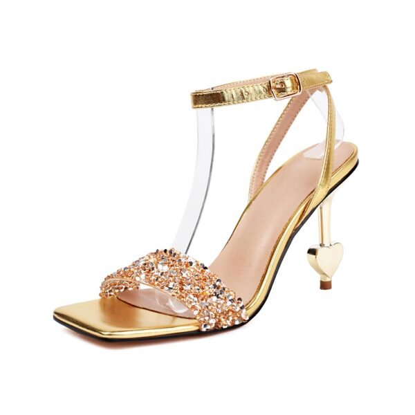 Ladies' fashionable sandals Rhinestones ankle straps heart-shaped high heels suitable for parties events